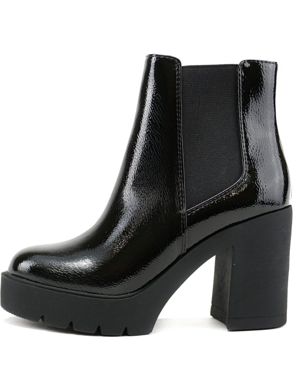 Women's Black Crk Patent Rubber Chelsea Fashion High Heel Ankle Boot